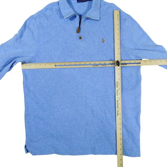 Ralph Lauren Polo Pony 1/4 Zip Blue Cotton Pullover Sweater Mock Neck Mens XL - Picture 4 of 6